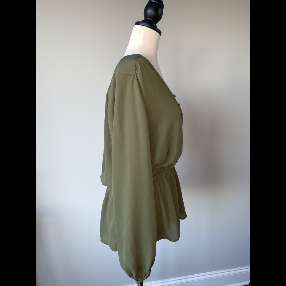 Worthington Olive Green Long Sleeve Blouse - Picture 3 of 11